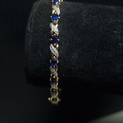 French Made Gold Plated Bracelet with Sapphire-Blue Stones | 18cm