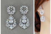 Vintage Style Wedding Bridal Crystal Drop Silver Earrings