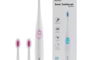 New Slim Travel Battery Electric Toothbrush Waterpoof Portable Battery Operated Sonic Toothbrush 3 Brush Heads SG915(Pink)