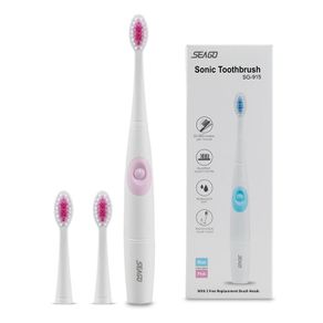 New Slim Travel Battery Electric Toothbrush Waterpoof Portable Battery Operated Sonic Toothbrush 3 Brush Heads SG915(Pink)