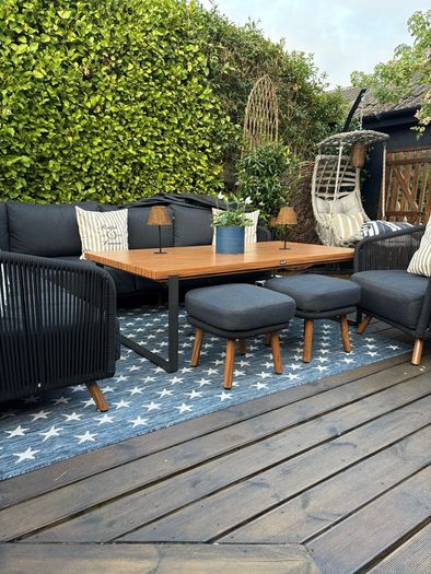 Ex display limited edition 200cm x 300cm navy and white star print indoor/outdoor rug