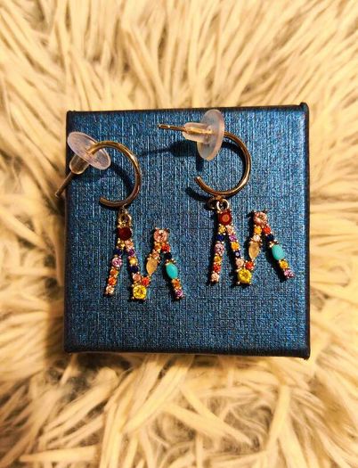 Initial M Monogram Crystal-Studded Rainbow Earrings