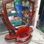 1850s to 1890s Antique Victorian Mahogany Shield-Shaped Dressing Table Mirror featuring Carved Scroll Supports and a Lift-up Trinket Compartment, Postage Available Image 4