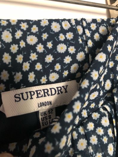 Brand new superdry navy ditsy print pleated midi skirt