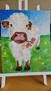 Original acrylic painting on canvas - Cow on a meadow