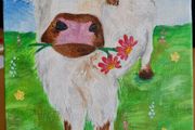 Original acrylic painting on canvas - Cow on a meadow
