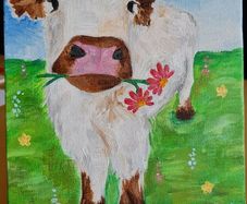 Original acrylic painting on canvas - Cow on a meadow