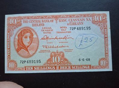 The Central Bank of Ireland. 10 shillings (1968)#4 Nice Condition!