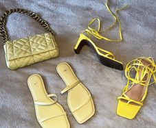 Two yellow sandals and bag bundle