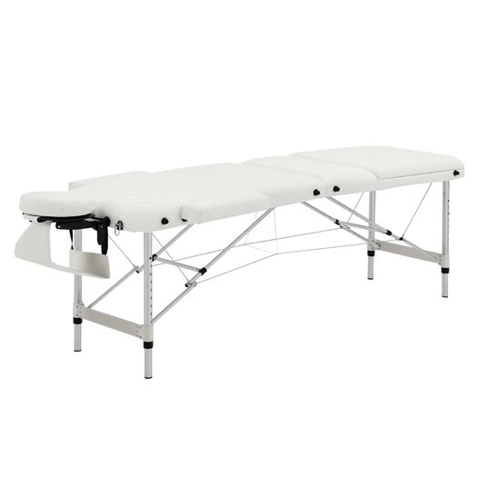 Mobile 3-Zone Folding Massage Table with Headrest Armrest Carry Bag Height-Adjustable Aluminum Portable Massage Bed incl. Accessories Massage Bench up to 225 kg Load White
