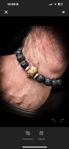 Mens Dad Gift Miniature Resin Skull and Black Volcanic Lava Beaded Bracelet Skull Art Jewelry Goth Vulture Culture