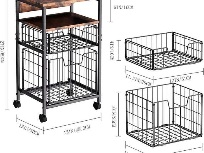 4-Tier Rolling File Cart | 2-Drawer Mobile Filing Cabinet & Printer Stand with Hanging Organizer - Dark Brown