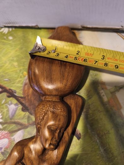 Vintage wall hanging wood carved  of Trip person carry water pot.