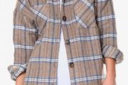 Brown Ladies shirt jacket plaid, size S