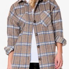 Brown Ladies shirt jacket plaid, size S