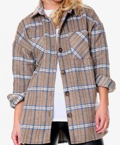 Brown Ladies shirt jacket plaid, size S