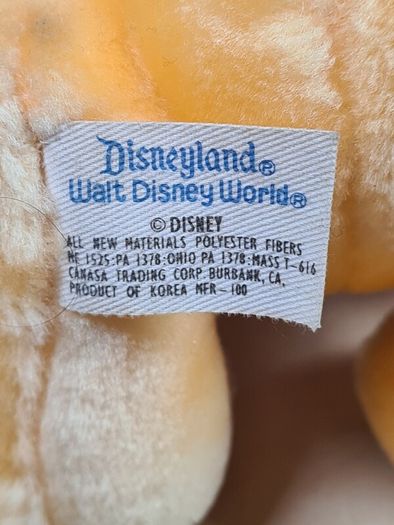 Vintage Disneyworld Winnie The Pooh Teddy Bear Soft Toy Plush Plushie Tagged 1980's