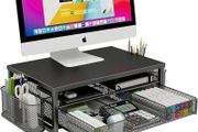 Monitor Stand Riser Metal, Office Desk riser with shelf Organizer, Office Organization ,Desk Organizer with Drawer and Pen Holder, 2-Tier Computer Stand, for iMac, PS4, PC, Printer, Notebook (Black)