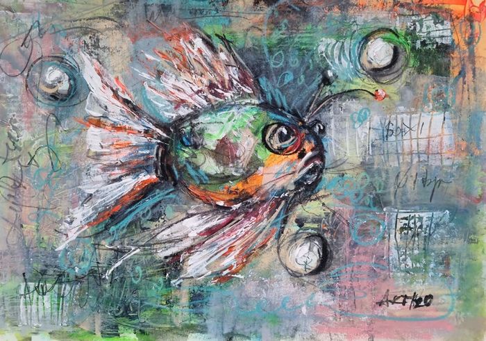 ArtH2o 2025 Lucky Fish, A3 Mixed Media Acrylic on 300gsm Aquarelle Paper