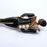 Vintage style lady silhouette brooch - black and gold tone Image 3