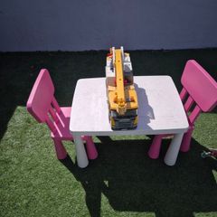 Table and chairs Crane and Mixed bag of toys.