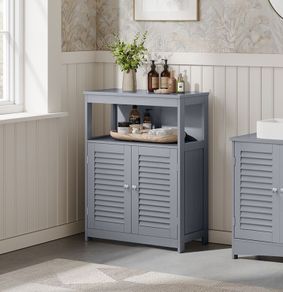 Bathroom cabinet with double door Bathroom cabinet with open compartment  white or grey