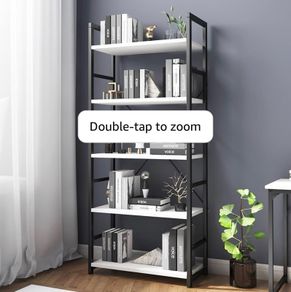 Industrial Bookshelf, 5-Tier 24.8" White Shelving Unit Wood Bookcase with Open Shelves, Rustic Standing Bookshelves Metal Frame Display Rack for Living Room,Bedroom, White