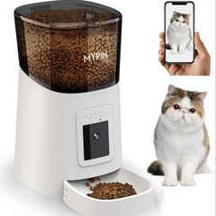 MYPIN 6L WiFi Cat Food Dispenser - Automatic Feeder With Timer, 1080P HD Video, Night Vision, 10s Voice Recording - Up to 20 Portions 12 Meals Per Day