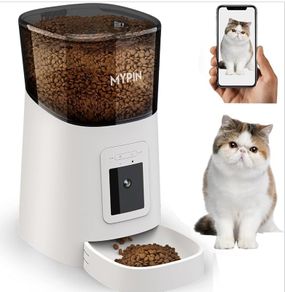 MYPIN 6L WiFi Cat Food Dispenser - Automatic Feeder With Timer, 1080P HD Video, Night Vision, 10s Voice Recording - Up to 20 Portions 12 Meals Per Day