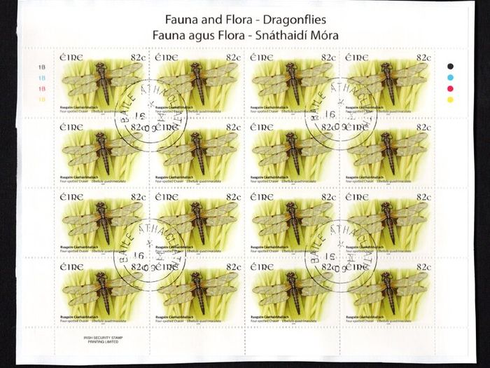2009 Ireland Flora & Fauna: Dragonflies Commemorative Stamp Sheetlet Plate 1B1B1B1B Fine CDS Used with Dublin cancel of 16th December 2009 (First day of issue)