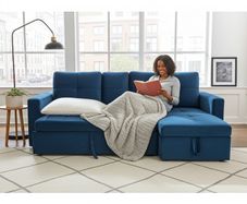 Blue Corner Sofa Bed Storage,215cm
