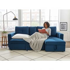 Blue Corner Sofa Bed Storage,215cm