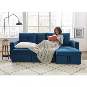 Blue Corner Sofa Bed Storage,215cm
