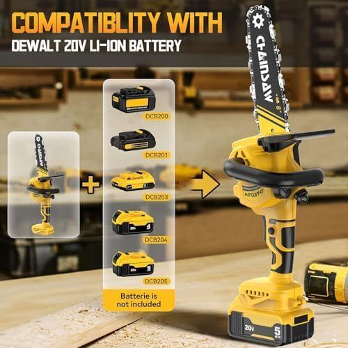 Mini Chainsaw Cordless 8 inch Compatible with Dewalt 18V 20V Battery, Brushless Auto Oiler, Portable Handheld Small Electric Chainsaw with Chain for Wood Cutting (No Battery)