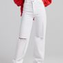 Bershka white high waist straight jeans Image 2