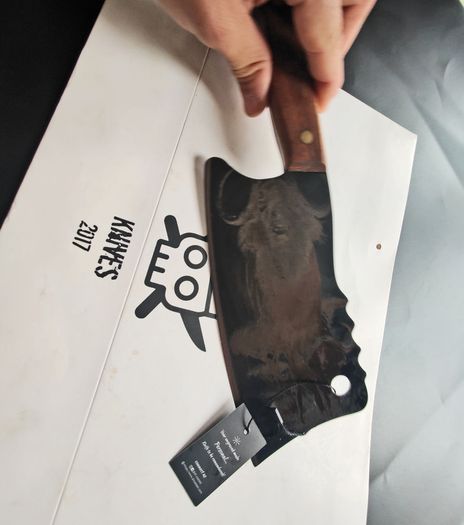 Wild and Bold: Black Blade Cleaver Knife with Buffalo Engraving By Di'Casteel