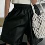 Elastic waist black PU leather shorts size S Image 6