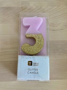 Number 3 Pink and Gold Glitter Candle - Brand New