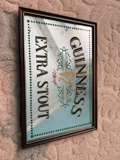 Guinness Extra Stout Bar Mirror, Framed, Harp and Shamrocks