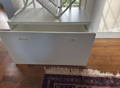 Ikea SMASTAD large white bench lego or toy storage or chest rolling with handles