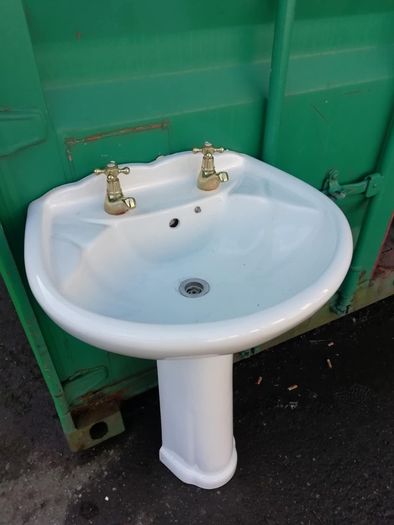 Bathroom sink, tap, support, and connections