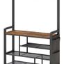 Coat Rack with Shoe Storage, 5 Tier Shoe Rack with Coat Rack, Shoe Storage Organizer with 9 Coat Hooks and 3 Oxford Fabric Side Pockets, Coat and Shoe Rack Hallway, Rustic Brown Image 2