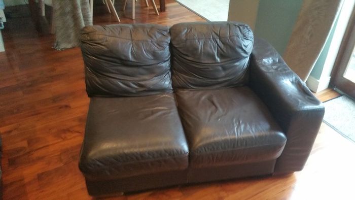 Leather corner sofa. Splits into 2.