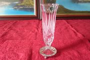 Vintage Killarney Crystal Ireland Cut Crystal 7 Inch Tall Hexagonal Shaped Bud Vase With Silver Tone Metal 3 Footed Round Base Made In Ireland