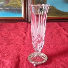 Vintage Killarney Crystal Ireland Cut Crystal 7 Inch Tall Hexagonal Shaped Bud Vase With Silver Tone Metal 3 Footed Round Base Made In Ireland