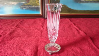 Vintage Killarney Crystal Ireland Cut Crystal 7 Inch Tall Hexagonal Shaped Bud Vase With Silver Tone Metal 3 Footed Round Base Made In Ireland