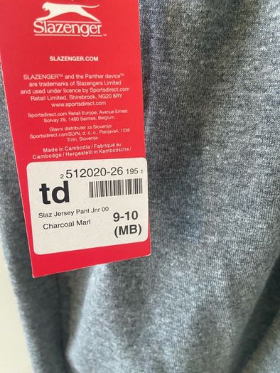 Slazenger Charcoal marl jersey tracksuit bottoms 9-10 Brand new with tags