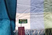 Lambswool Throw Cream Baby Blue and Green Block Check