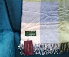 Lambswool Throw Cream Baby Blue and Green Block Check