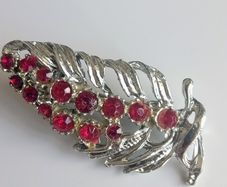 Vintage silver tone red stone brooch pin